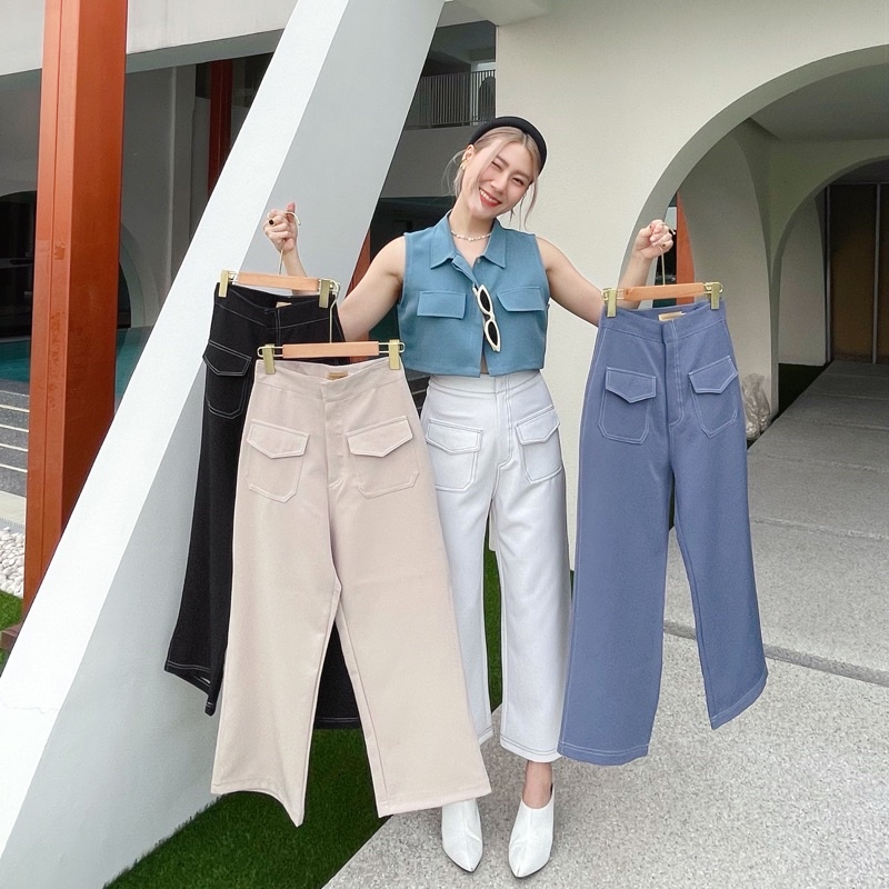 ราคาและรีวิวSendai Trousers (XS-3XL) กางเกงขากระบอก เก็บเอว เก็บสะโพก งานตัด THESUNCO