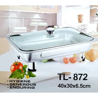 TAILONG ถาดบุฟเฟ่ต์ สเตนเลส 1ช่อง (1 ชุด)  ถาดอุ่นอาหาร STAINLESS CHAFING DISH  ขนาด 40 cm พร้อมฝาแก้วปิดอย่างดี TL-872