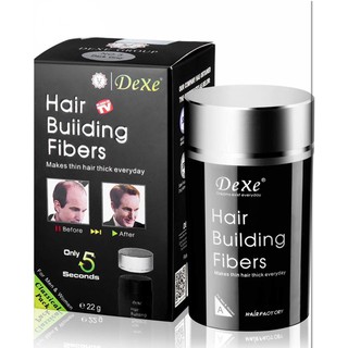 DeXe Hair Building Fibers 22g ผงไฟเบอร์ ปิดผมบาง ที่ปิดเหม่ง ผงไฟเบอร์เพิ่มผมหนา สีดำT0500