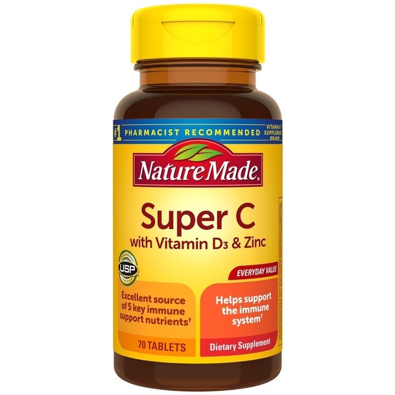 ภาพหน้าปกสินค้าพร้อมส่งจากไทย วิตามิน สุเปอร์ ซี Nature Made Super C with Vitamin D3 & Zinc 70 เม็ด จากร้าน shopsol1515 บน Shopee