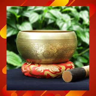 ขันทิเบต Tibetan Singing Bowl (ทองเหลือง) แกะสลักบทสวดหัวใจพระสูตร ขนาด 14 cm.