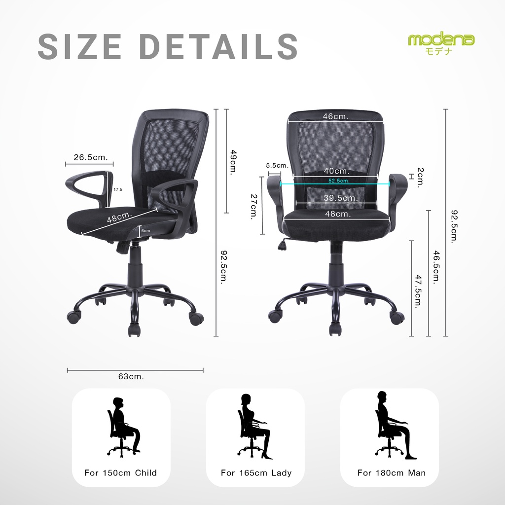 Modena เก้าอี้ทำงาน รุ่น Miki - ใช้ที่สำนักงาน ออฟฟิศ เก้าอี้สีขาว ระบายอากาศดีเยี่ยม สินค้าเป็นที่นิยม เก้าอี้พนักพิงต่ำ รองรับน้ำหนัก 100 kg.