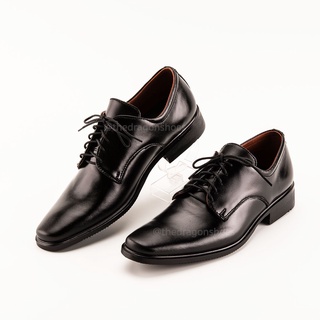 สินค้า The dragon shoes รองเท้าคัทชูหนังวัวแท้100% หัวตัดผูกเชือก สีดำขัดมัน คัทชูผู้ชายหนังวัวแท้สำหรับใส่ทำงาน