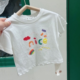 [Babycat] พร้อมส่ง ขายดี เสื้อยืดแขนสั้น ผ้าฝ้ายแท้ พิมพ์ลายกราฟฟิติ สีรุ้ง สไตล์เกาหลี ญี่ปุ่น สําหรับเด็กผู้หญิง 2022