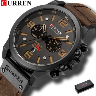 Curren men watch fashion casual waterproof quartz watch leather strap military style 8314