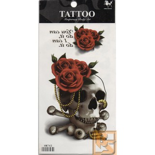 Tattoo ลาย กุหลาบ Rose Skull กะโหลก แท็ททู สติกเกอร์ ็HM743