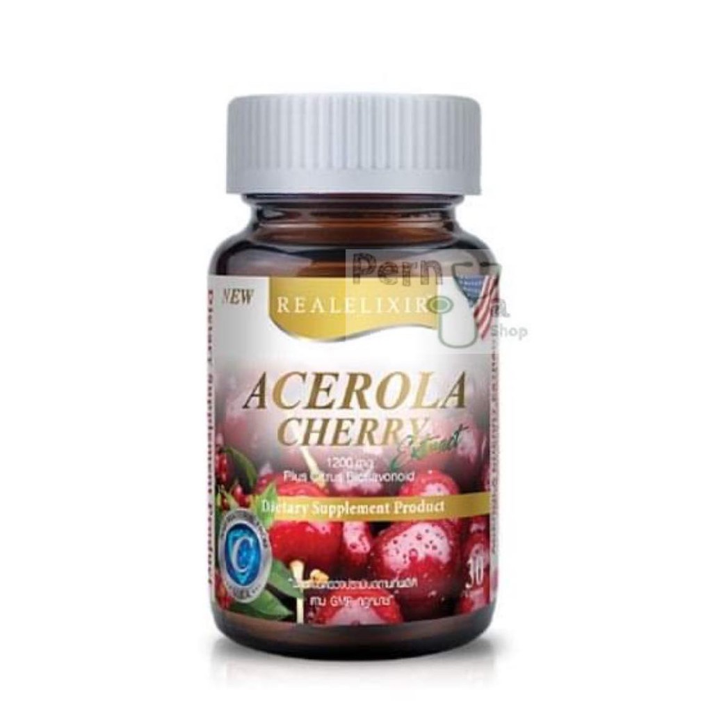 real-elixir-acerola-cherry-ของแท้100-วิตามินซีธรรมชาติต้านอนุมูลอิสระ-วิตามินซีสูง-ผิวกระจ่างใส-กระปุก30และ60เม็ด