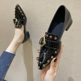 ★Beautiful Shoes Shop.Hot sale！ รองเท้าเดียว หญิง พ.ศ. 2564 ฤดูใบไม้ผลิและฤดูร้อน ใหม่ ดาราอินเทอร์เน็ต ย้อนยุค ป่า หนัง