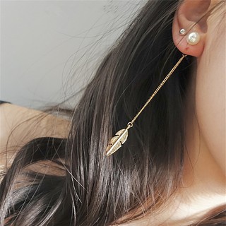 FG Simulated Pearls Long Tassel Leaf Feather Dangle Drop Earrings Women Girls