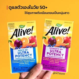 [แท้100%] วิตามินรวมแร่ธาตุ สูตรประสิทธิภาพสูง ชาย/หญิง 50+ Natures Way Alive! Men/Womens 50+ Ultra Potency, 60 เม็ด