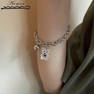 สร้อยข้อมือหมีใสน่ารัก หลายชั้น / สร้อยข้อมือโลหะ อินเทรนด์ สไตล์เด็กผู้หญิง / เครื่องประดับ ของขวัญสุดหวาน