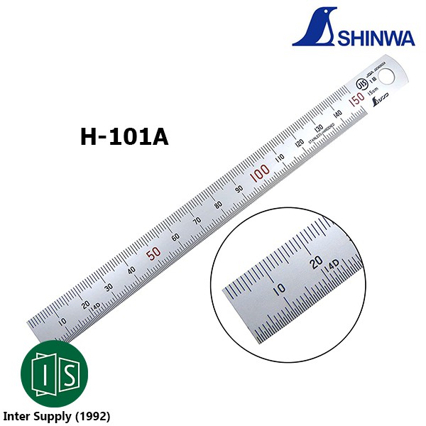 ภาพหน้าปกสินค้าSHINWA ไม้บรรทัดสแตนเลส H-101A หน่วยมิล ฟุตเหล็ก 150MM. ชินวา H101A 6" 150มม. 13005