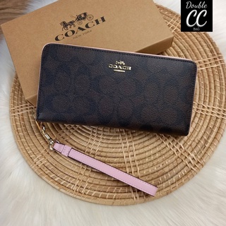 (แท้ 💯%‼ Factory) COACH LONG ZIP AROUND WALLET IN SIGNATURE CANVAS