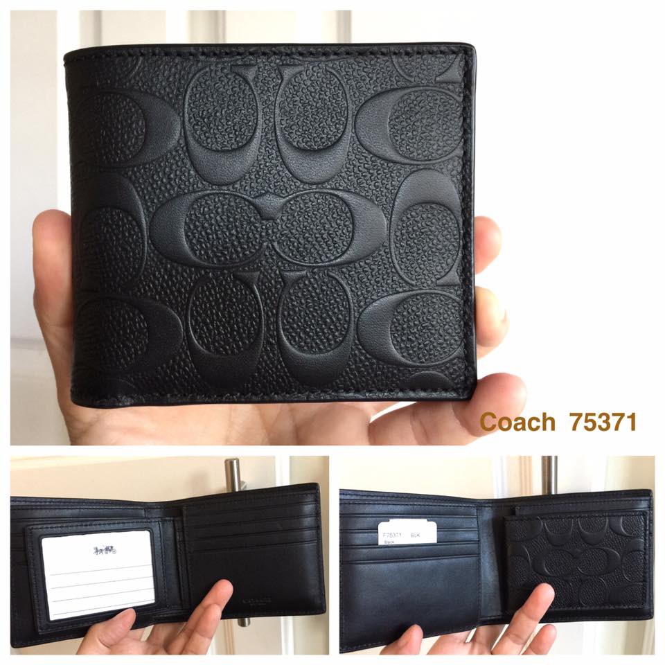 COACH 75371 COMPACT ID WALLET IN SIGNATURE CROSSGRAIN LEATHER BLACK Shopee Thailand