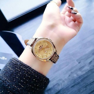 🎀 (สด-ผ่อน) นาฬิกาสายหนัง สีน้ำตาล 34 มิล Womens 14503150 BOYFRIEND Signature Brown Gold Tone Watch