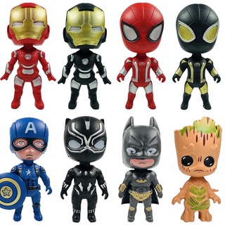 ชุดตุ๊กตาฟิกเกอร์ Marvel Heroes Avengers Iron Man Spider Man Captain America Black Panther Batman ขนาด 8 ซม. ของเล่นสําหรับเด็ก