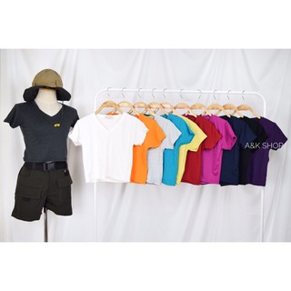 AK Shop เสื้อครอปแขนสั้น คอวี พร้อมส่ง