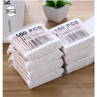 คอตตอนบัด 100 ก้าน (แพ็คเดี่ยว) Cotton buds สำลีปั่นหูด้ามไม้ สำลีไม้ สำลีก้าน สำลีเช็ดเครื่องสำอาง