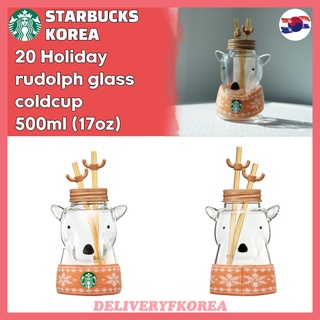 【 Starbucks 】Starbucks Korea 2020 Holiday rudolph glass coldcup 500ml (17oz)