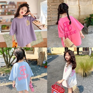 เสื้อยืดแขนสั้น พิมพ์ลายตัวอักษร ระบายอากาศได้ดี สีพื้น สําหรับเด็กผู้หญิง