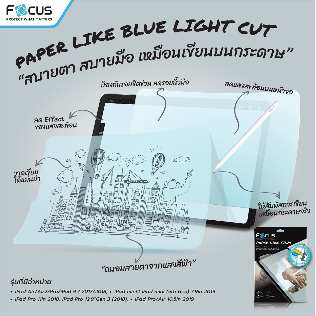 ฟิล์มกระดาษถนอมสายตาpaperlike-focus-สำหรับ-ipad-air5-4-3-2-1-pro-2021-2020-2018-gen-9-8-7-6-5-mini-6-5-4