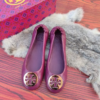 Tory Burch(โทรี่ บรัช) female casual flat ballet shoe toe shoe breathable loafer