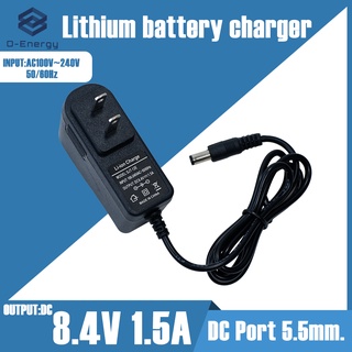 ภาพขนาดย่อของสินค้าอะแดปเตอร์ชาร์จแบตลิเที่ยม DC 8.4V1.5A DC Port 5.5มมx2.5มม.เต็มแล้วตัด มีไฟสถานะ ชาร์จ แบตเต็ม