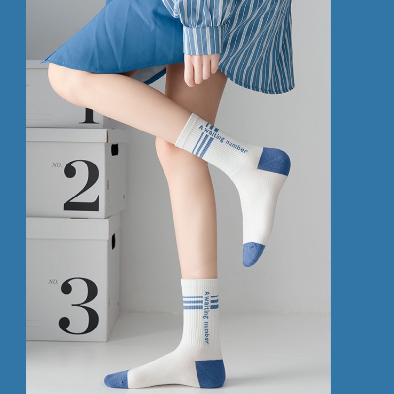 ถุงเท้ากีฬา-ผ้าฝ้าย-ยืดหยุ่นสูง-ลายทาง-สีฟ้า-สไตล์ญี่ปุ่น-แฟชั่นฤดูใบไม้ร่วง-และฤดูหนาว-สําหรับผู้หญิง