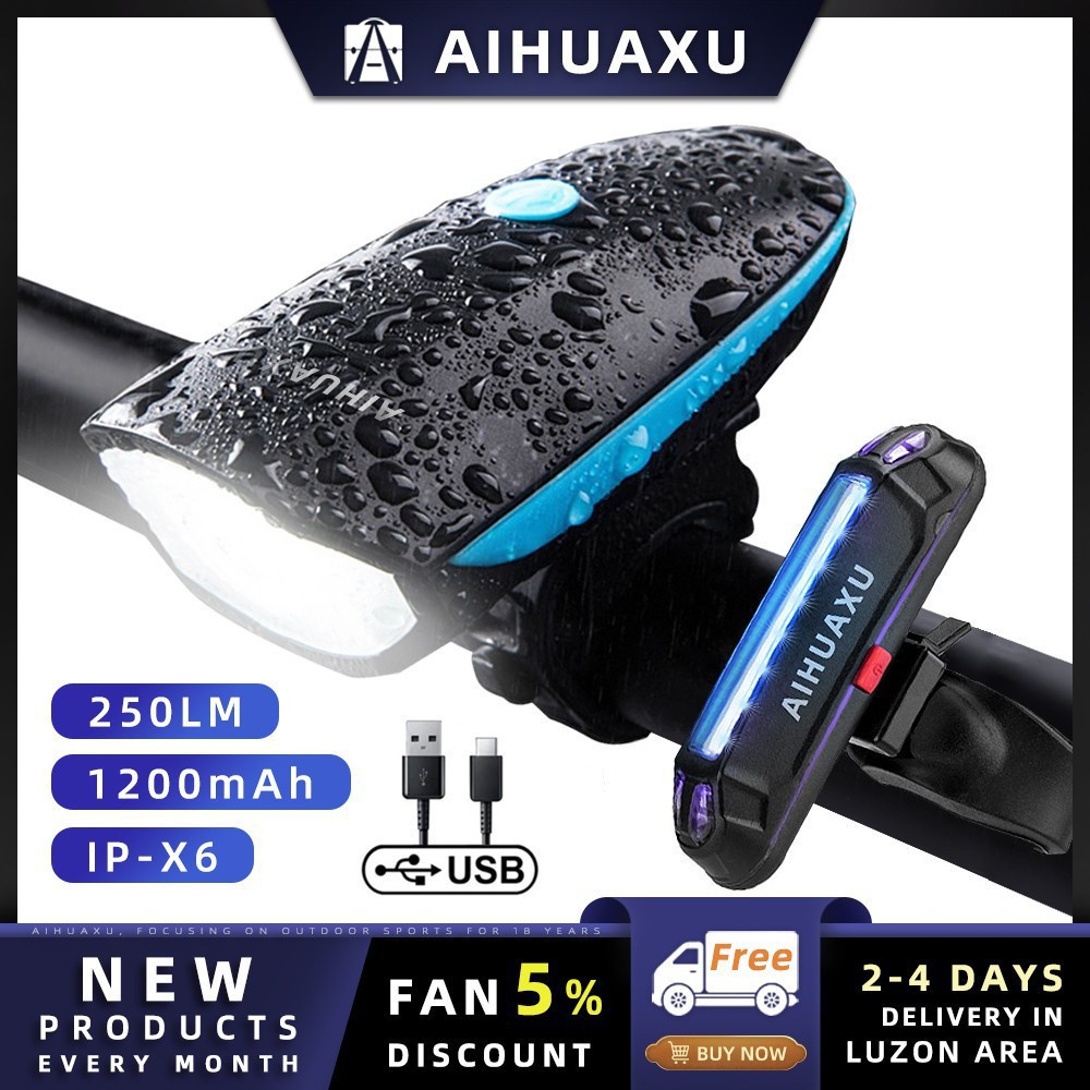 รูปภาพสินค้าแรกของAIHUAXU ไฟจักรยาน ไฟท้ายจักรยาน กันน้ำ ไฟฉายจักรยาน ไซเรนเสียงดัง 3 โหมดแสงสว่าง ไฟจักรยานแบบมีแตร ชาร์จ USB ได