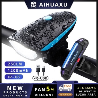 สินค้า [COD] AIHUAXU ไฟจักรยาน ไฟท้ายจักรยาน กันน้ำ ไฟฉายจักรยาน ไซเรนเสียงดัง 3 โหมดแสงสว่าง ไฟจักรยานแบบมีแตร ชาร์จ USB ได