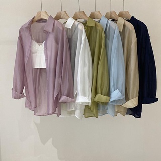 เสื้อเชิ้ตแขนยาว ป้องกันแดด ทรงหลวม สีโปร่งใส แฟชั่นฤดูใบไม้ผลิ และฤดูร้อน สไตล์เกาหลี สําหรับผู้หญิง