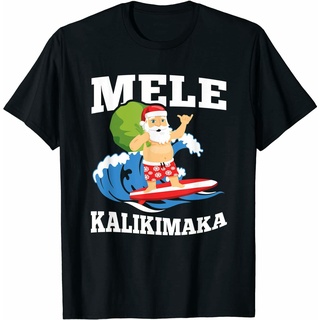เสื้อยืดคอกลมcrew neckเสื้อยืด พิมพ์ลาย Surfing Santa Mele Kalikimaka สไตล์ฮาวาย คริสต์มาสS-4XL ui