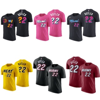 เสื้อยืดพิมพ์ลายแฟชั่นเสื้อยืดกีฬาบาสเก็ตบอล NIKE NBA Gametime Miami Heats 22 Butler
