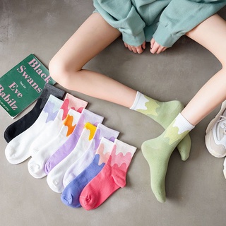 ถุงเท้าญี่ปุ่น แนวแฟชั่น ข้อกลาง แนวแฟชั่น สีพื้น