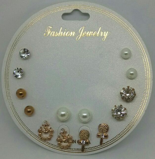 พร้อมส่ง-ต่างหู-เครื่องประดับ-แผงละ-7-คู่-ราคาถูก-สุดคุ้มค่า-earrings-fashion-jewelry