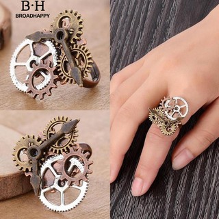 สินค้า 💘broadhappy💍Steampunk โบราณวินเทจดูตัวชี้เกียร์เปิดแหวนพังก์ แหวนเกลี้ยง