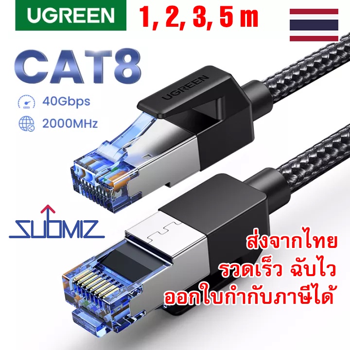 ภาพหน้าปกสินค้าUGREEN Ethernet Cable CAT8 1/2/3/5 เมตร Meters 40Gbps 2000MHz CAT 8 Networking Nylon Braided Lan Cord RJ45 RJ-45 สายแลน