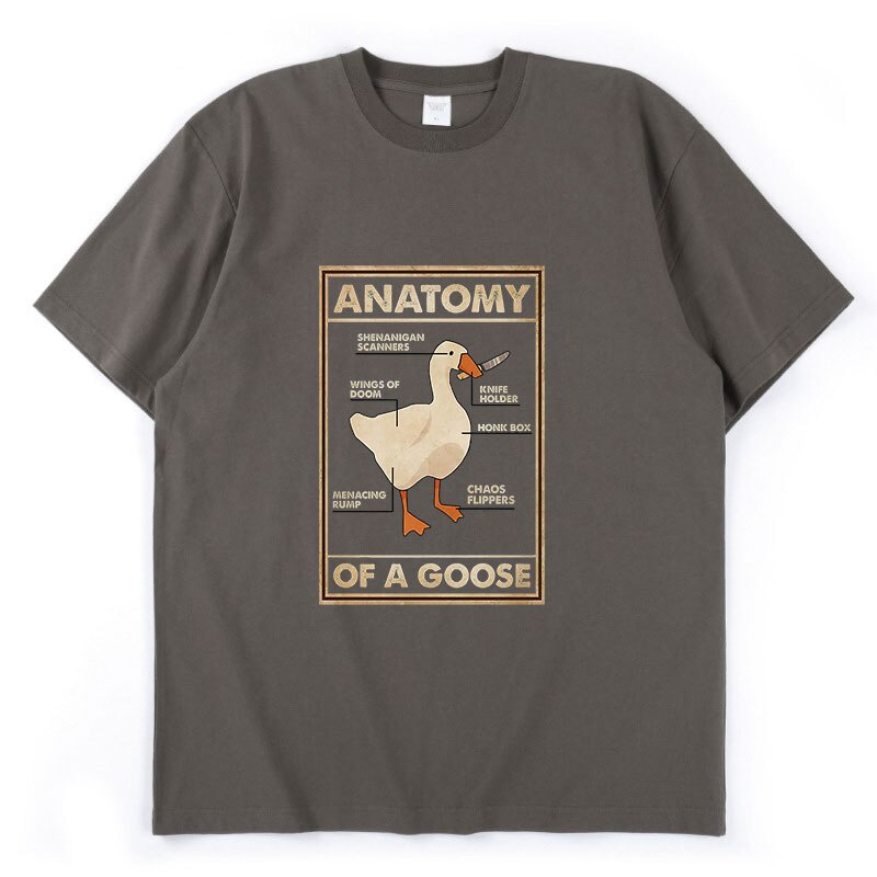 เสื้อยืดอินเทรนด์ผู้ชายอินเทรนด์ผู้หญิงเสื้อยืดแขนสั้นลําลอง-ทรงหลวม-พิมพ์ลายกราฟฟิค-tuxinhe-anatomy-of-a-goose-แฟชั่นฤด