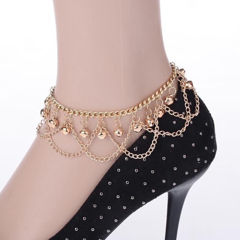 ภาพหน้าปกสินค้าfashion Women Sexy Golden Bells Tassels Chain Adjustable Anklet Bracelet Beach Foot Jewelry