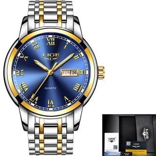 LIGE Luxury Brand Men Stainless Steel Gold Watch Men s Quartz Clock Man Sports Waterproof Wrist