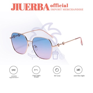 (JIUERBA) COD กรอบสี่เหลี่ยมแฟชั่นป้องกันรังสี UV400 แว่นตาท่องเที่ยวสำหรับผู้ชายและผู้หญิงแนวโน้มแว่นตากันแดดกรอบโลหะ