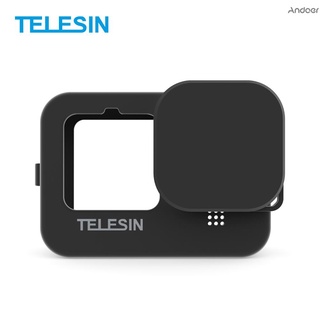 Telesin เคสซิลิโคนนิ่ม ป้องกันกล้อง พร้อมฝาปิดเลนส์ อุปกรณ์เสริม แบบเปลี่ยน สําหรับ GoPro Hero 9 10 สีดํา