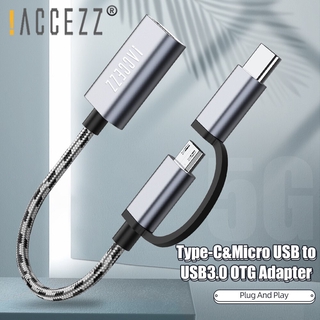 Accezz 2 in 1 อะแดปเตอร์ Micro USB Type C เป็น USB OTG สําหรับ Samsung VIVO OPPO อะแดปเตอร์โทรศัพท์