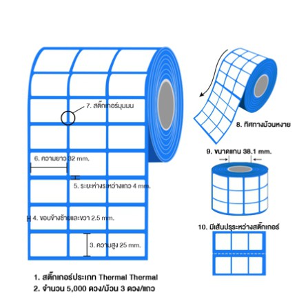 สติ๊กเกอร์บาร์โค้ด-3-2x2-5-ซม-กึ่งมันกึ่งด้าน-gloss-paper-label-พิมพ์บาร์โค้ด-ต้องใช้คู่กับหมึกริบบอน-5000-ดวง-ม้วน