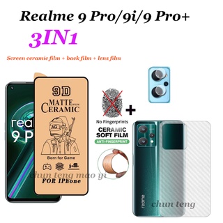 3 in 1 สําหรับ Realme 9 pro / 9i / 9 pro ฟิล์มกระจกนิรภัยเซรามิก + ฟิล์มเลนส์กล้อง + ฟิล์มไฟเบอร์ออปติคอลด้านหลัง