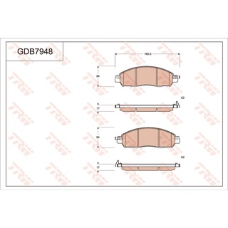 ผ้าดิสเบรคหน้า NISSAN NAVARA NP300 D23 2.3 2.5 2WD 4X2 4WD 4X4 2014- TERRA JD23 2.3 2.5 2018- GDB7948 TRW