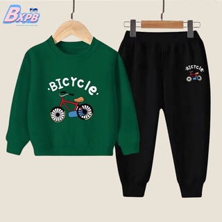 [BXPB] เสื้อกันหนาว คอกลม แขนยาว พิมพ์ลายการ์ตูนจักรยาน และกางเกงขายาวลําลอง ทรงหลวม ใส่สบาย แฟชั่นสําหรับเด็กผู้ชาย และเด็กผู้หญิง อายุ 3-15 ปี