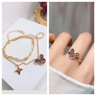 สร้อยข้อมือ กําไลข้อมือ สเตนเลส 14K ลายดอกไม้ มิกกี้เมาส์ เครื่องประดับแฟชั่น สําหรับผู้หญิง