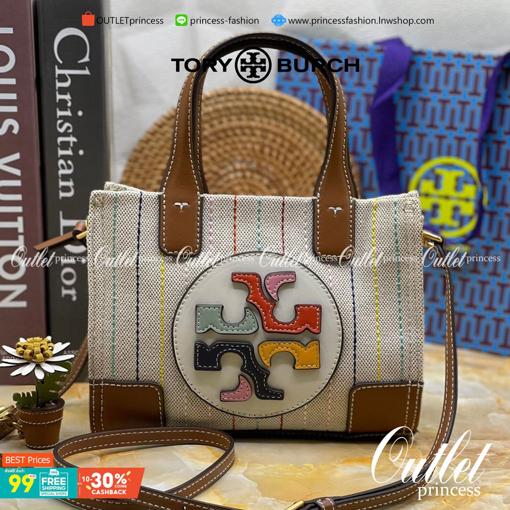 Tory burch ella multi stitch canvas micro tote