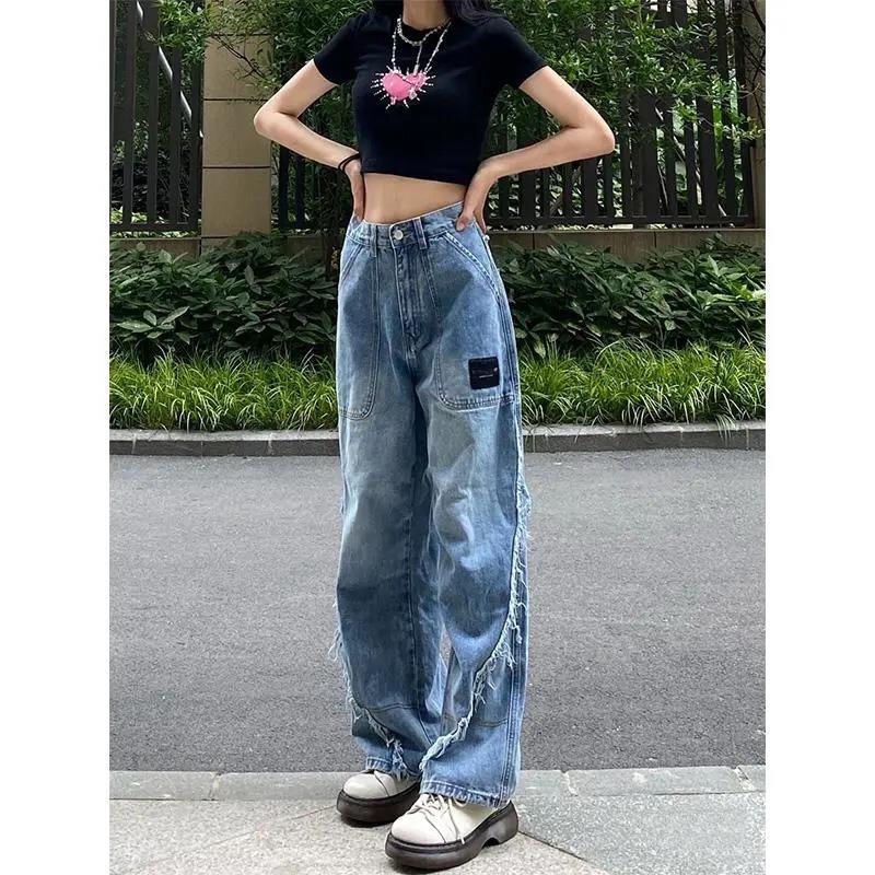 กางเกงยีนส์สไตล์เกาหลี-new-กางเกงยีนส์ผู้หญิง-ใหม่-ทรงตรง-ทรงสลิม-หลวม-เอวสูง-ขากว้าง-กางเกงขายาวทรงสูง-ins-tide